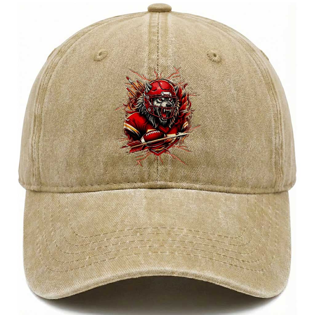 American Football Fan Wolf Spirit Washed Cotton Baseball Cap Game Day Lifestyle