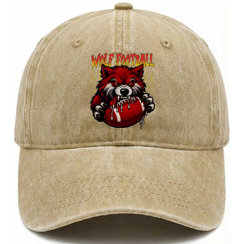 Wolf Football Lover Washed Cotton Baseball Cap American Sports Fan Gift