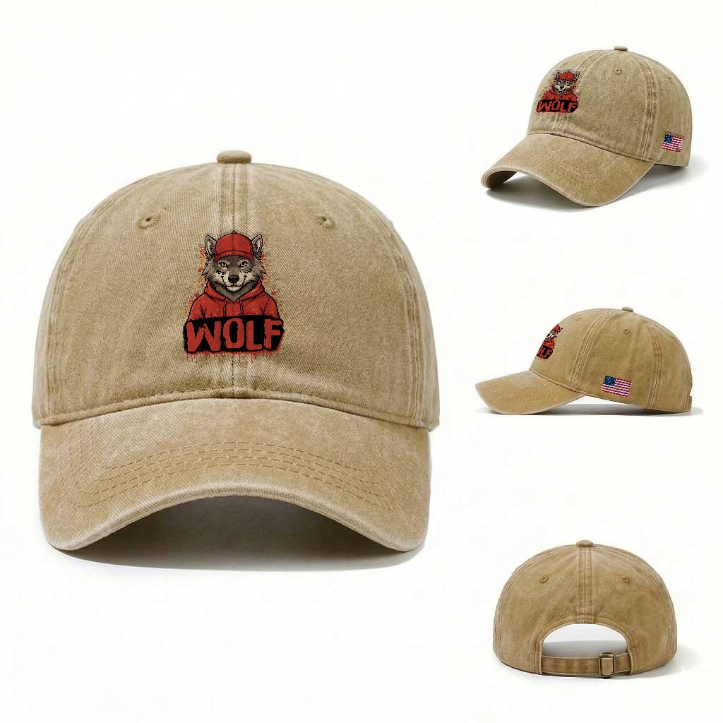 Wolf Football Lover Washed Cotton Baseball Cap Game Day Tailgate Lifestyle