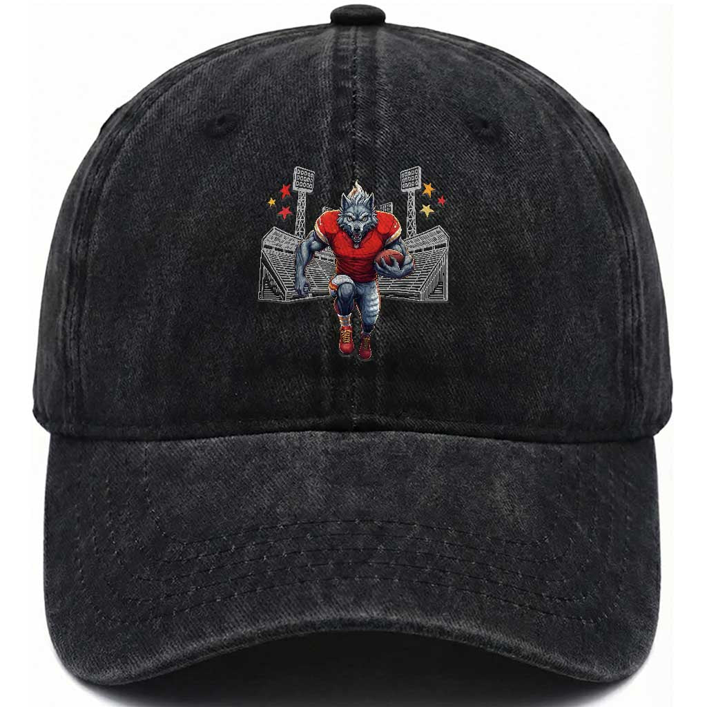 Wolf Football Lover Washed Cotton Baseball Cap Midwest Game Day Lifestyle