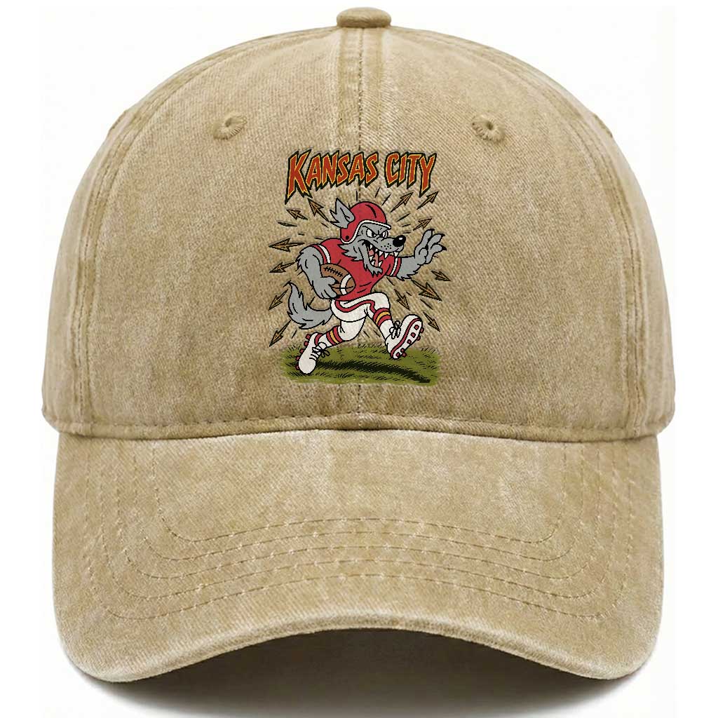 Funny Wolf Football Lover Washed Cotton Baseball Cap Sport Humor Gift