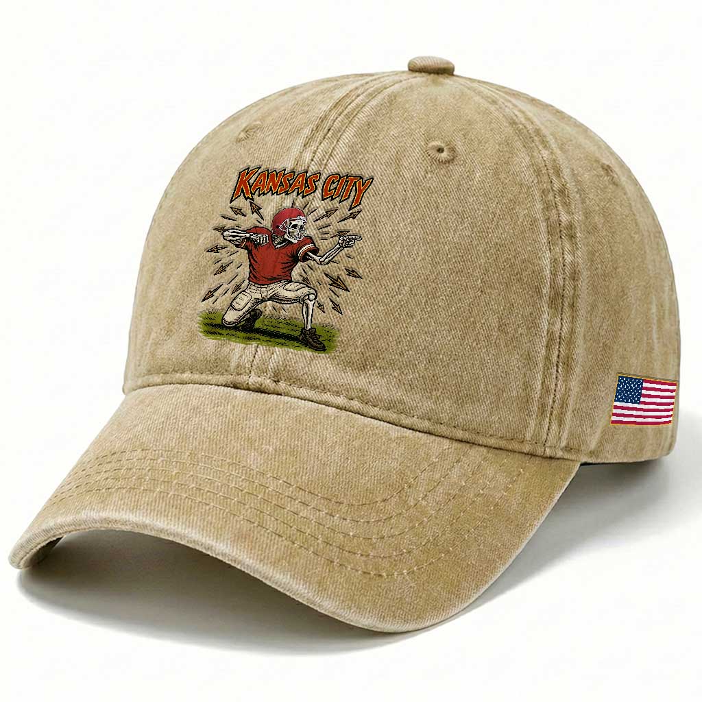 Skeleton Football Lover Washed Cotton Baseball Cap Touchdown Game Day Lifestyle