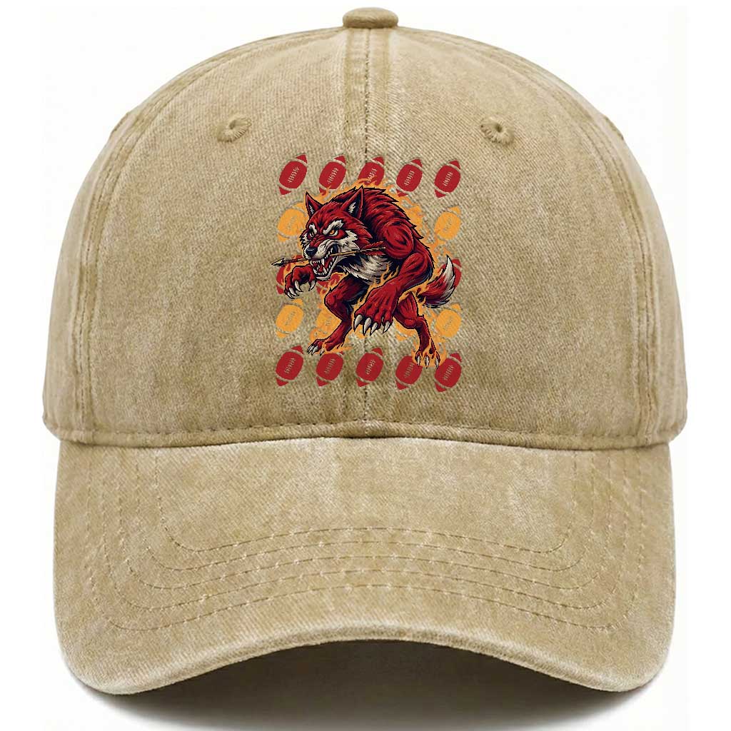 Wolf Football Lover Washed Cotton Baseball Cap Game Day Fan Lifestyle
