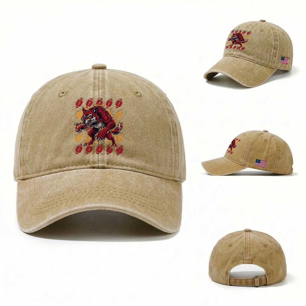 Wolf Football Lover Washed Cotton Baseball Cap Game Day Fan Lifestyle