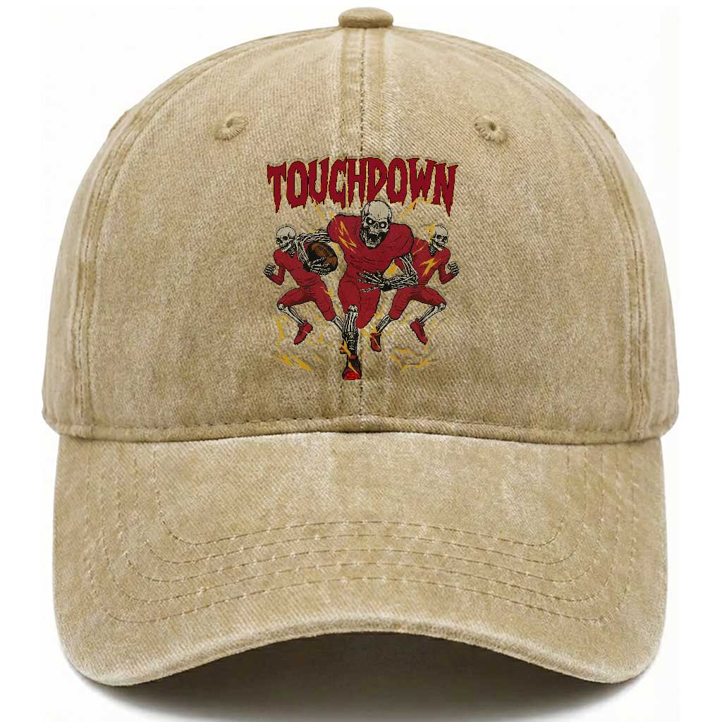 Skeleton Game Day Washed Cotton Baseball Cap Touchdown Football Fan Gift
