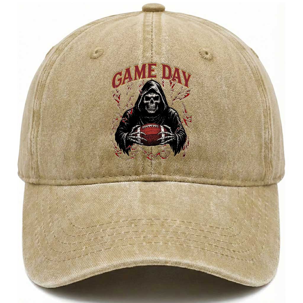 Funny Grim Reaper Dark Football Washed Cotton Baseball Cap Game Day Fan Lifestyle