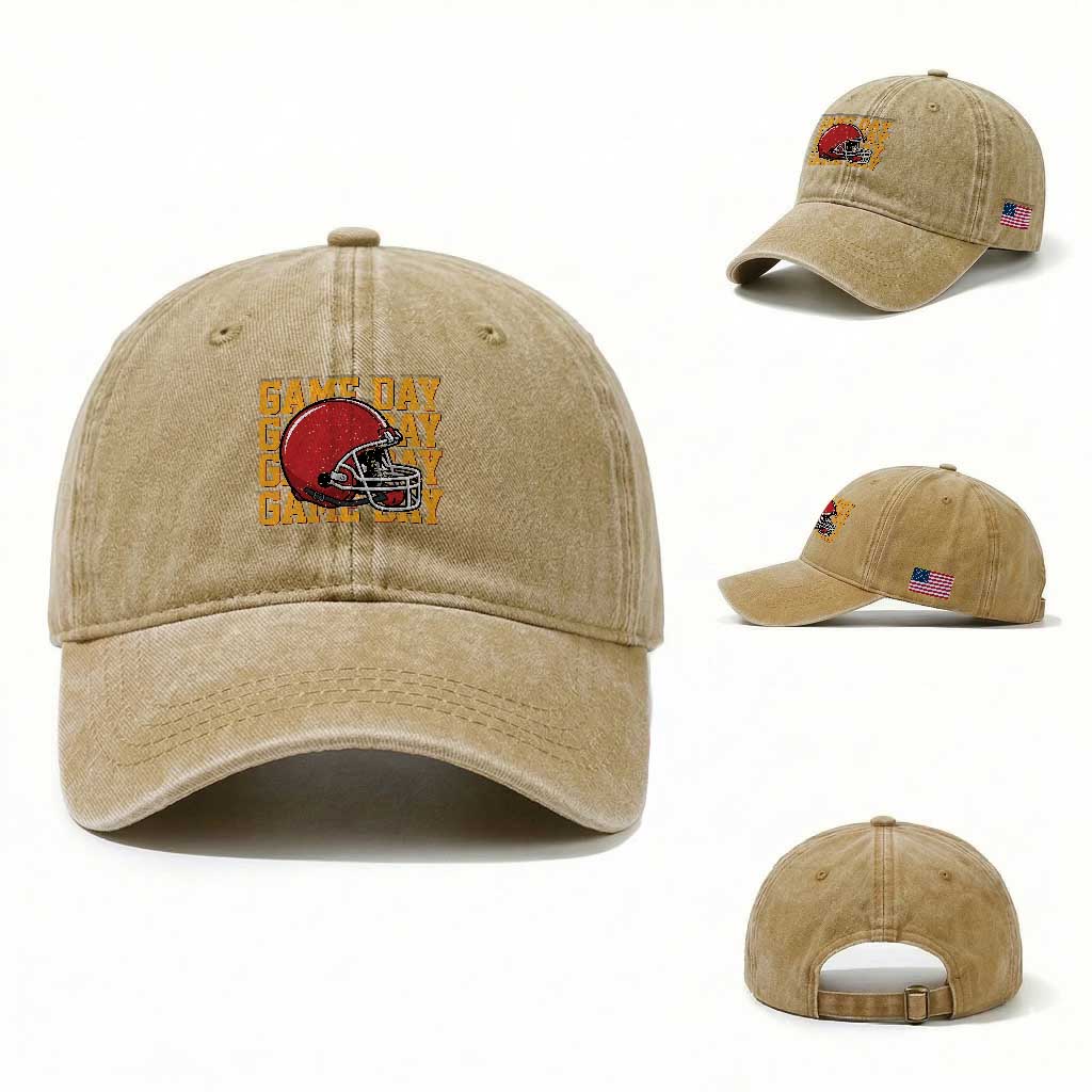 Funny Football Helmet Washed Cotton Baseball Cap Game Day Sport Lover Gift