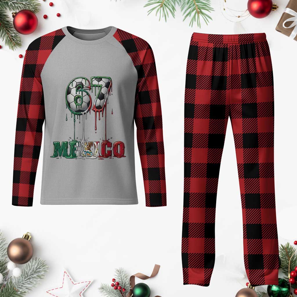 Funny Mexico Soccer 67 Meme Plaid Pajama Set Chicano Soccer Lovers