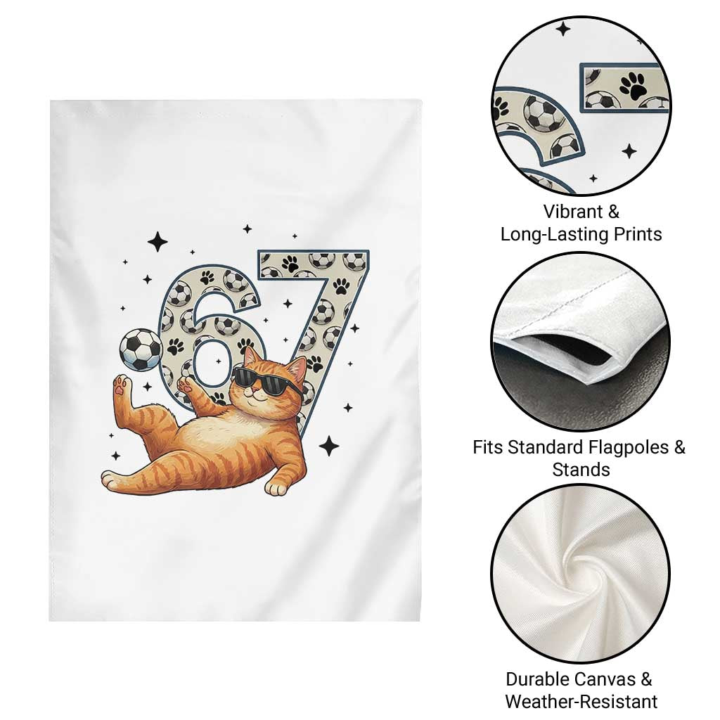 Funny Cat Playing Soccer Garden Flag Six Seven Meme