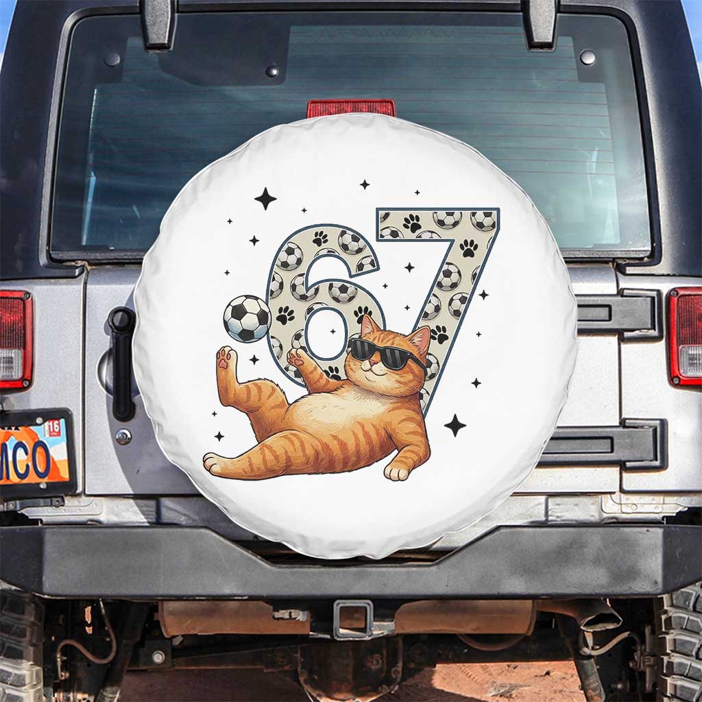 Funny Cat Playing Soccer Spare Tire Cover Six Seven Meme