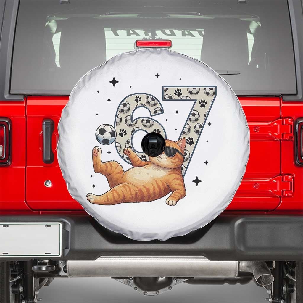 Funny Cat Playing Soccer Spare Tire Cover Six Seven Meme