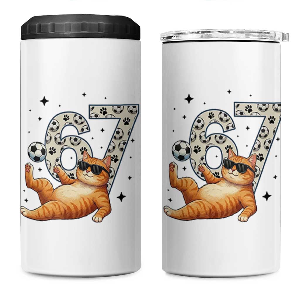 Funny Cat Playing Soccer 4 in 1 Can Cooler Tumbler Six Seven Meme