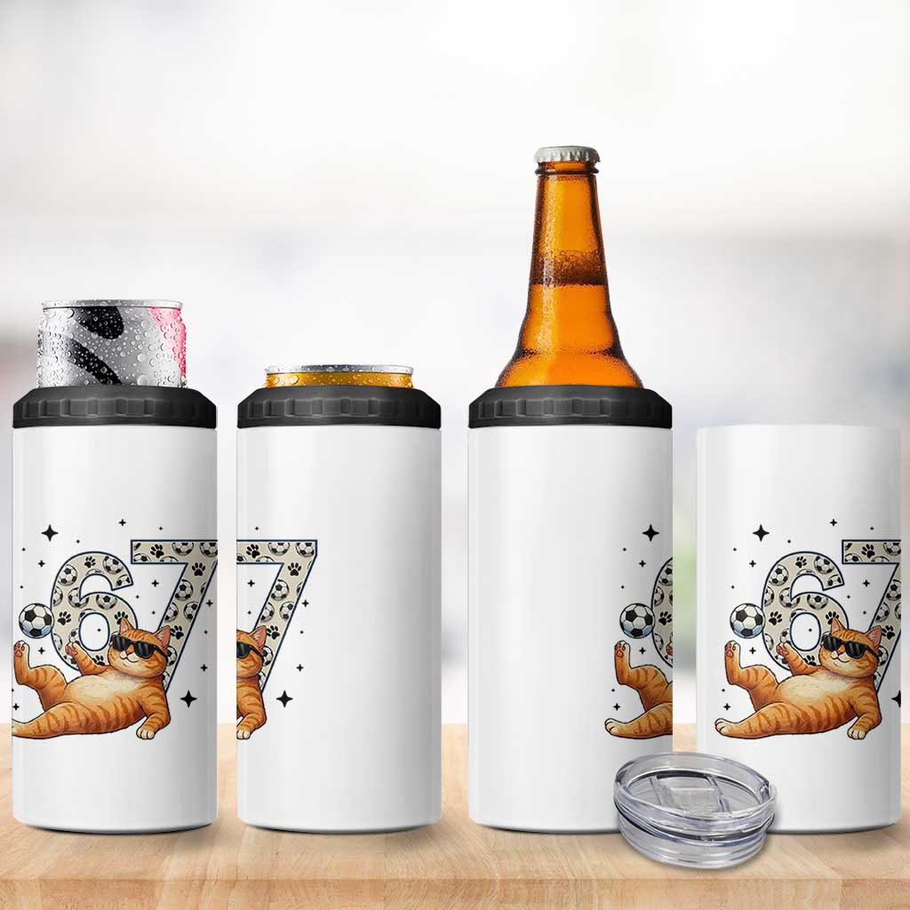 Funny Cat Playing Soccer 4 in 1 Can Cooler Tumbler Six Seven Meme
