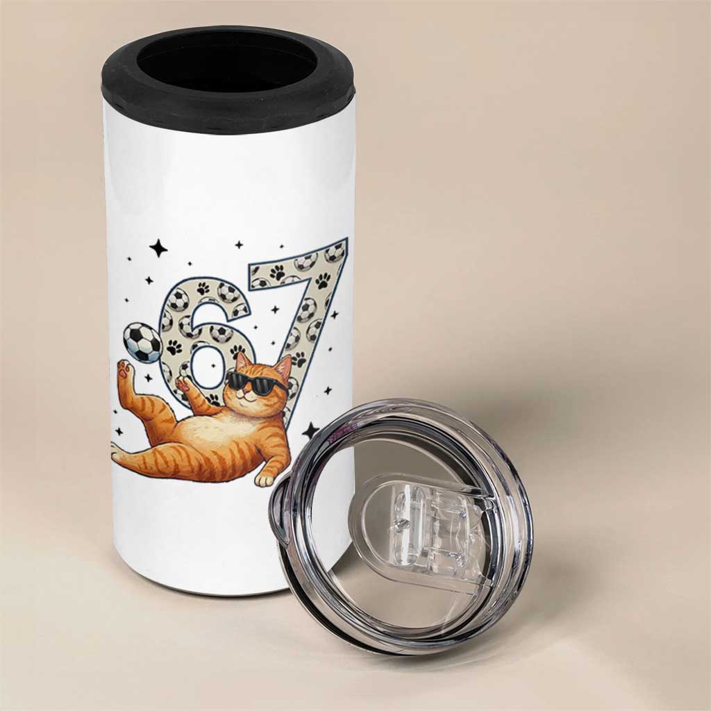 Funny Cat Playing Soccer 4 in 1 Can Cooler Tumbler Six Seven Meme