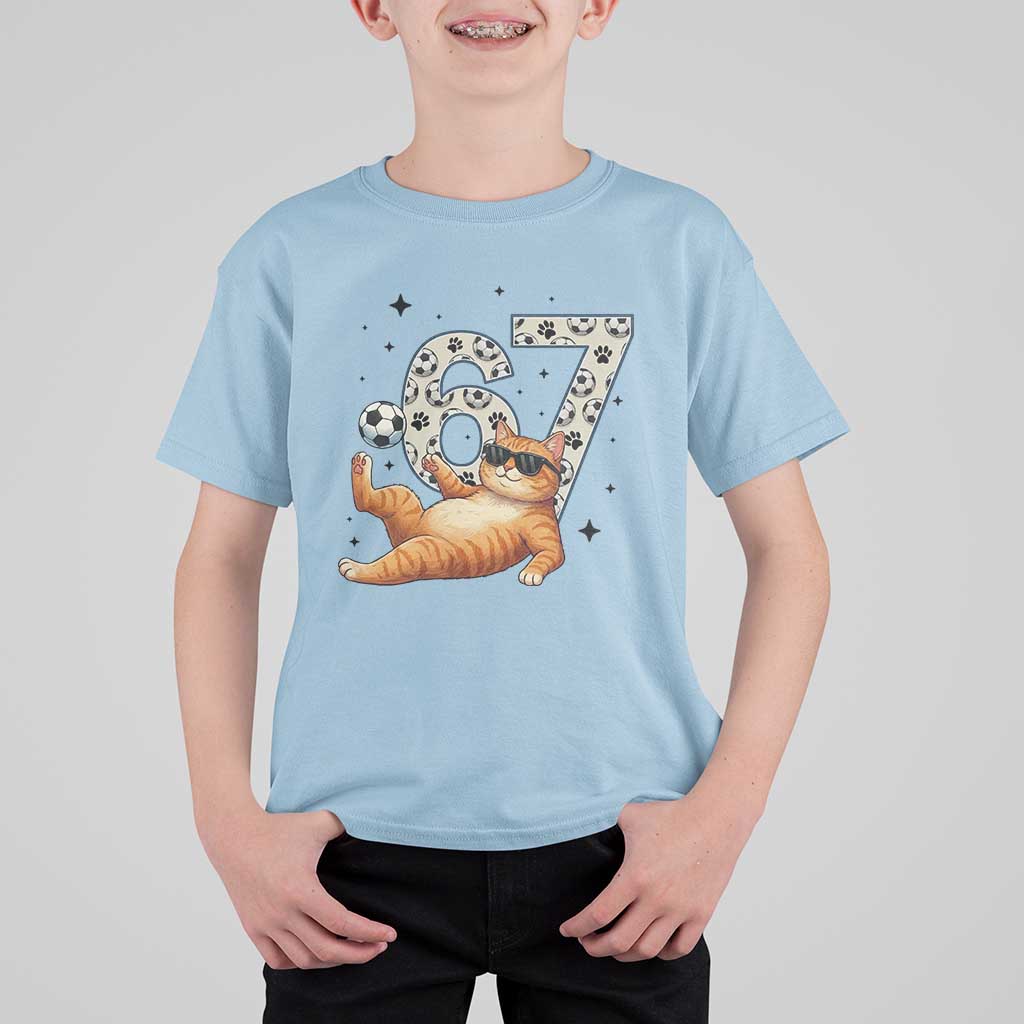 Funny Cat Playing Soccer T Shirt For Kid Six Seven Meme