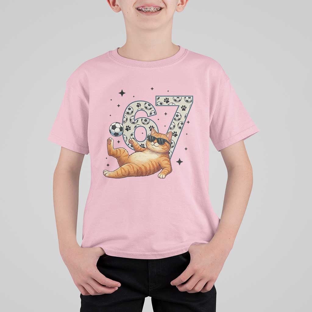 Funny Cat Playing Soccer T Shirt For Kid Six Seven Meme