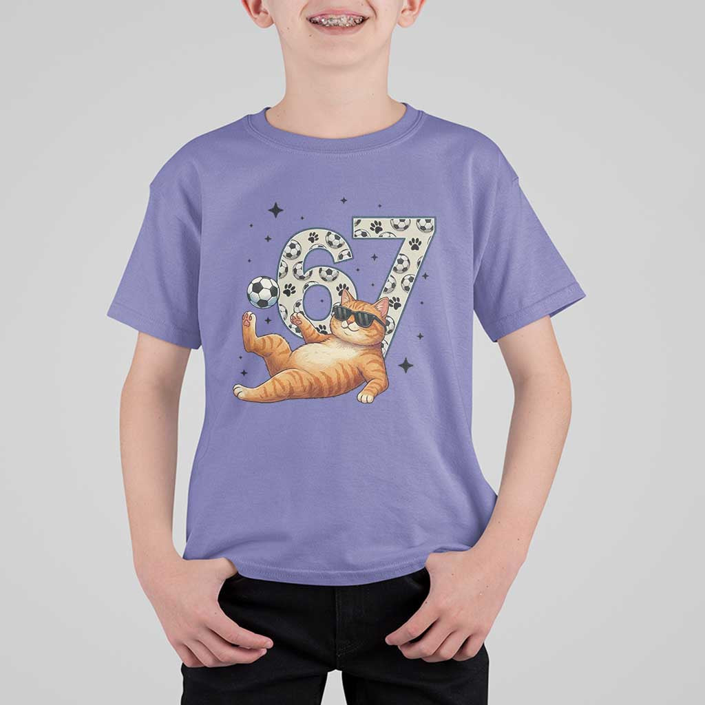 Funny Cat Playing Soccer T Shirt For Kid Six Seven Meme
