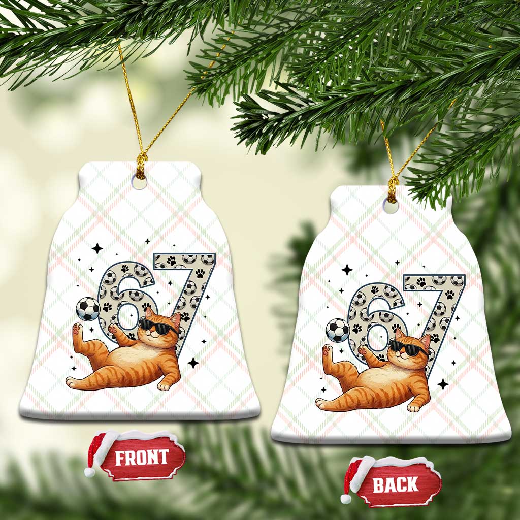 Funny Cat Playing Soccer Ceramic Ornament Six Seven Meme