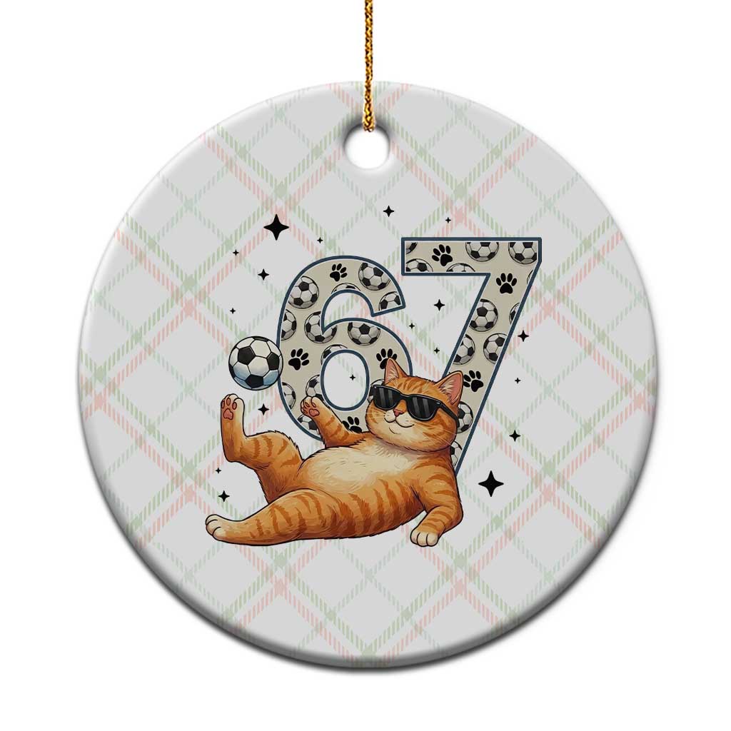 Funny Cat Playing Soccer Ceramic Ornament Six Seven Meme