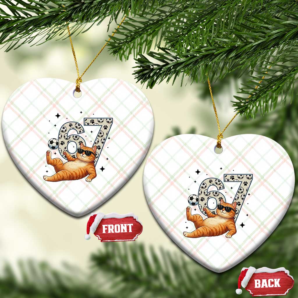 Funny Cat Playing Soccer Ceramic Ornament Six Seven Meme