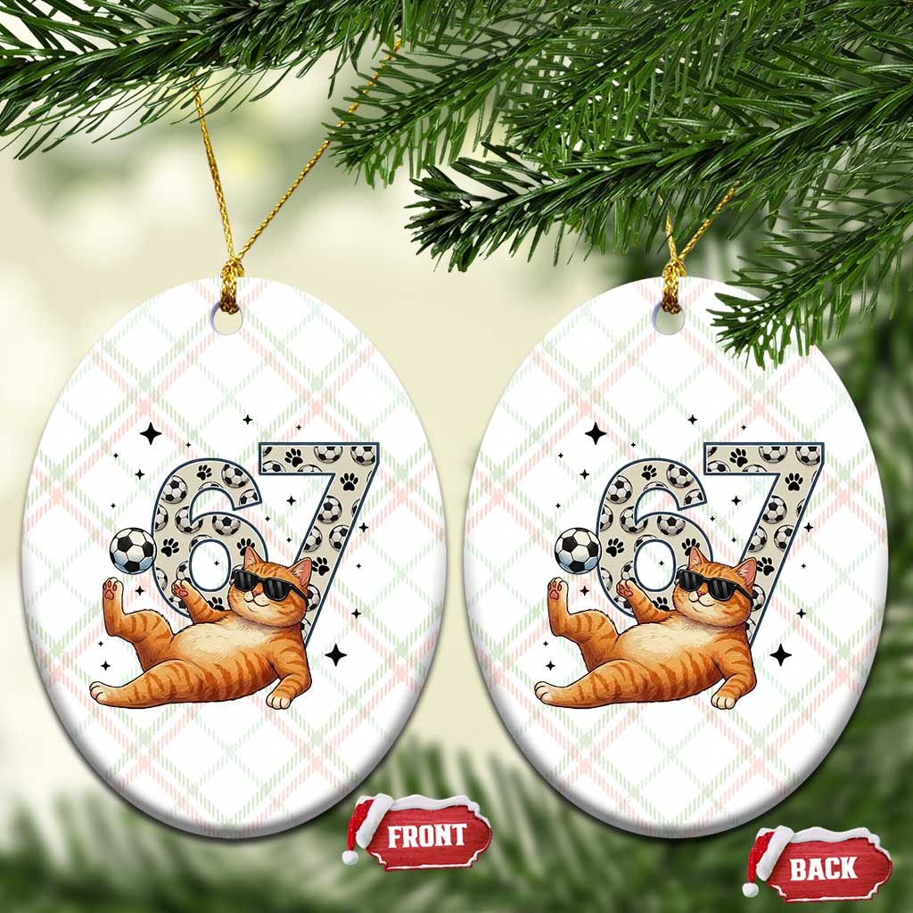 Funny Cat Playing Soccer Ceramic Ornament Six Seven Meme