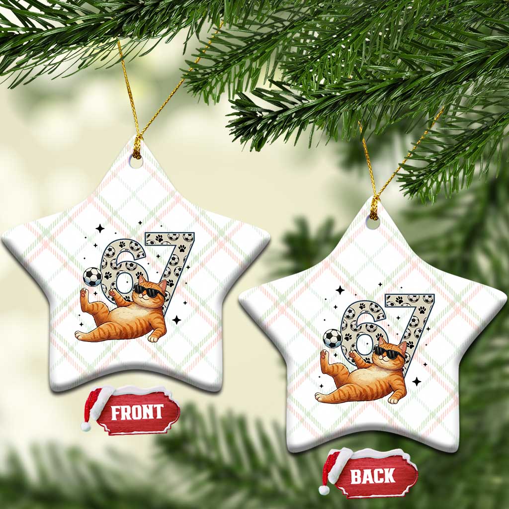 Funny Cat Playing Soccer Ceramic Ornament Six Seven Meme