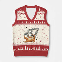 Funny Cat Playing Soccer V-Neck Knit Sweater Vest Six Seven Meme
