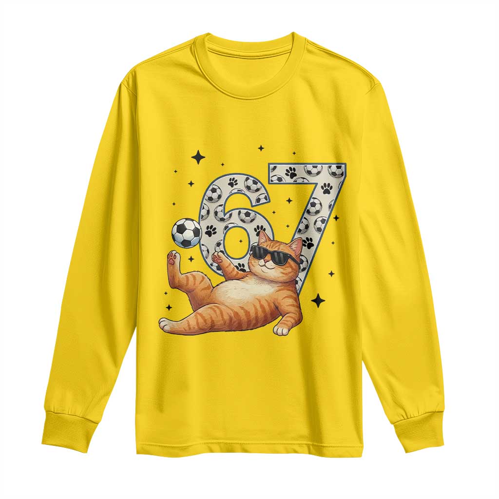 Funny Cat Playing Soccer Long Sleeve Shirt Six Seven Meme