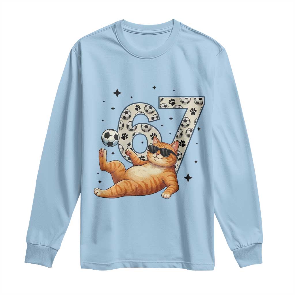 Funny Cat Playing Soccer Long Sleeve Shirt Six Seven Meme