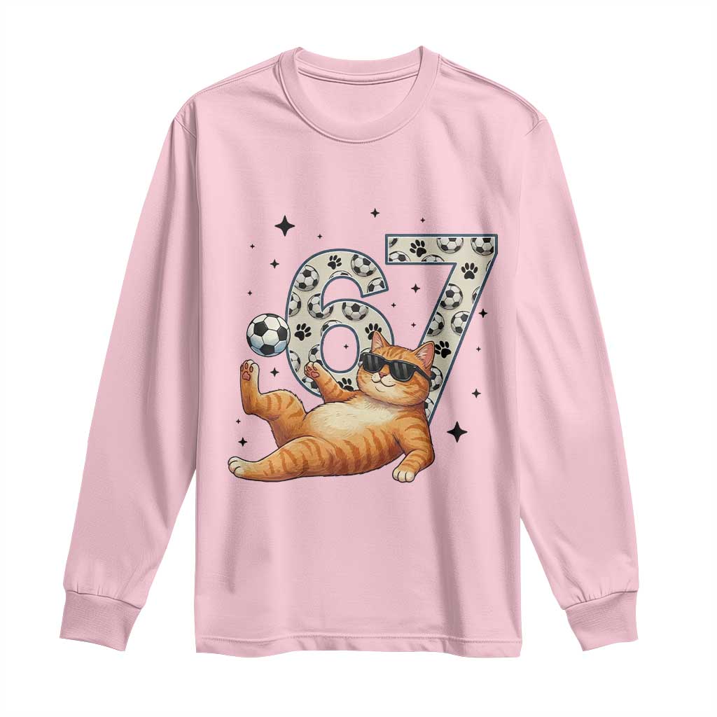 Funny Cat Playing Soccer Long Sleeve Shirt Six Seven Meme