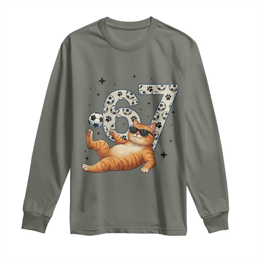 Funny Cat Playing Soccer Long Sleeve Shirt Six Seven Meme