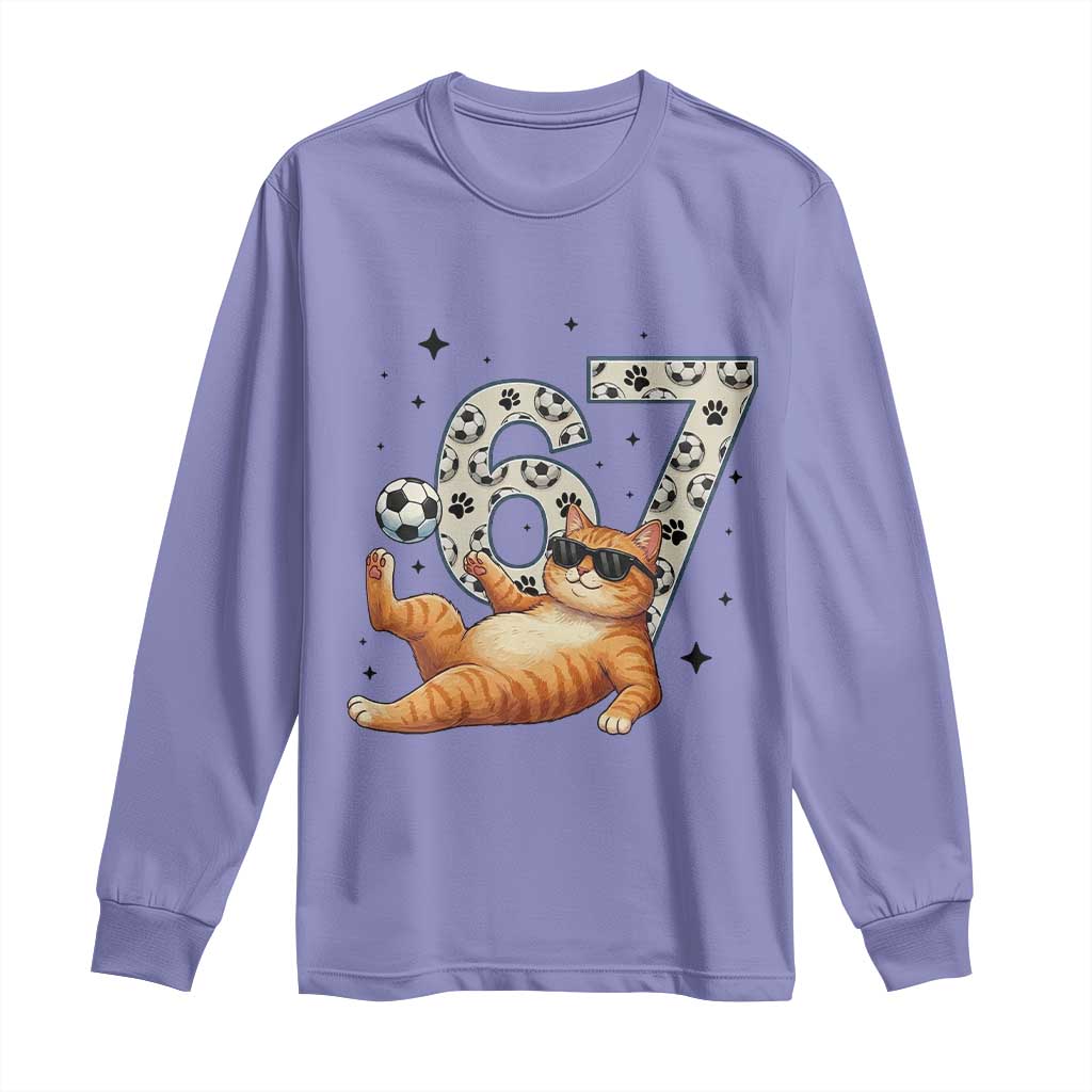Funny Cat Playing Soccer Long Sleeve Shirt Six Seven Meme