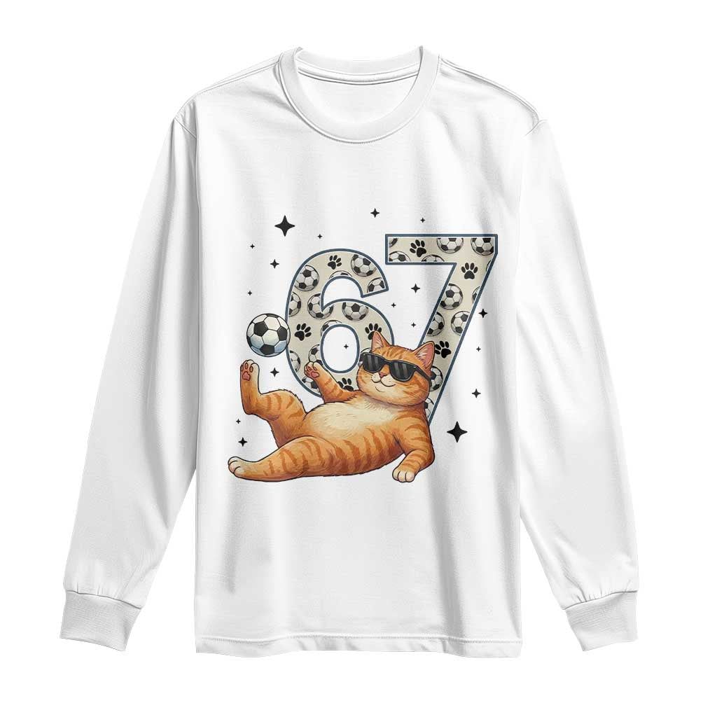 Funny Cat Playing Soccer Long Sleeve Shirt Six Seven Meme