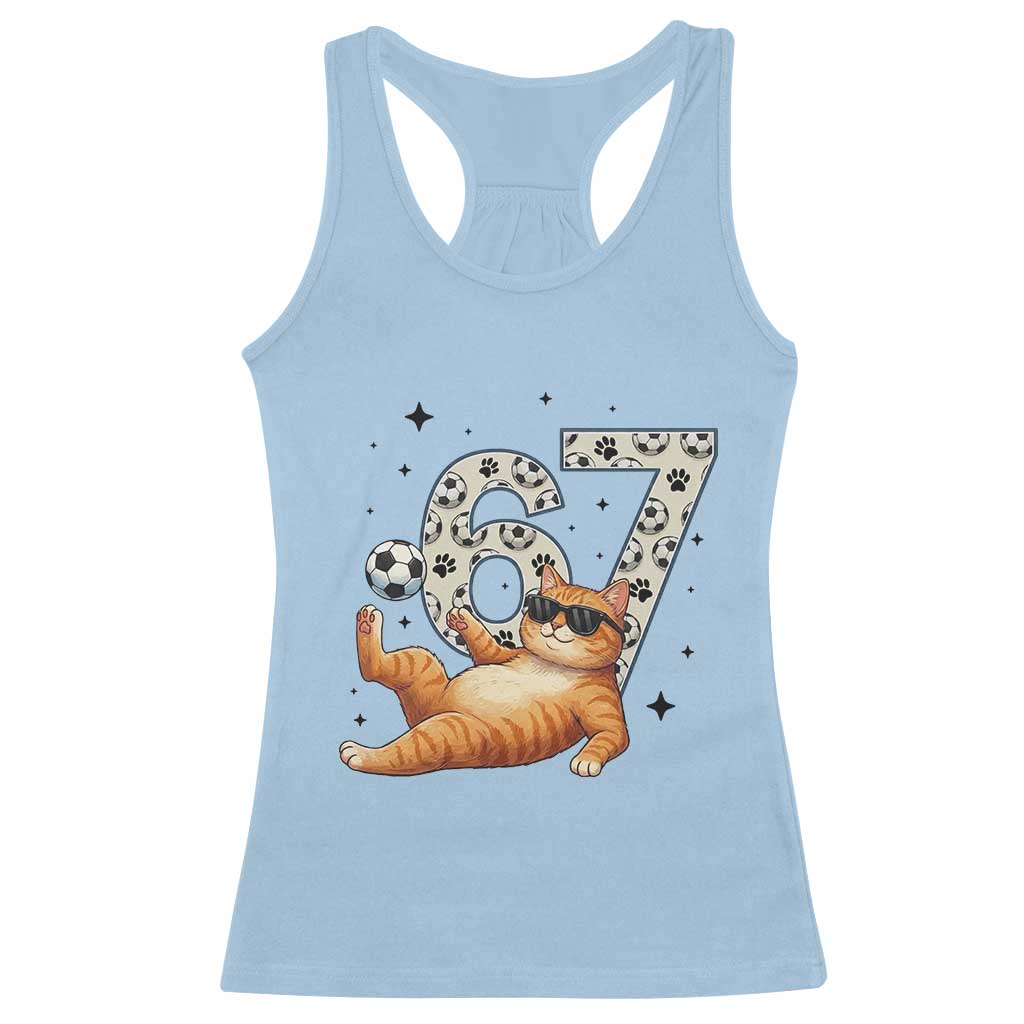 Funny Cat Playing Soccer Racerback Tank Top Six Seven Meme