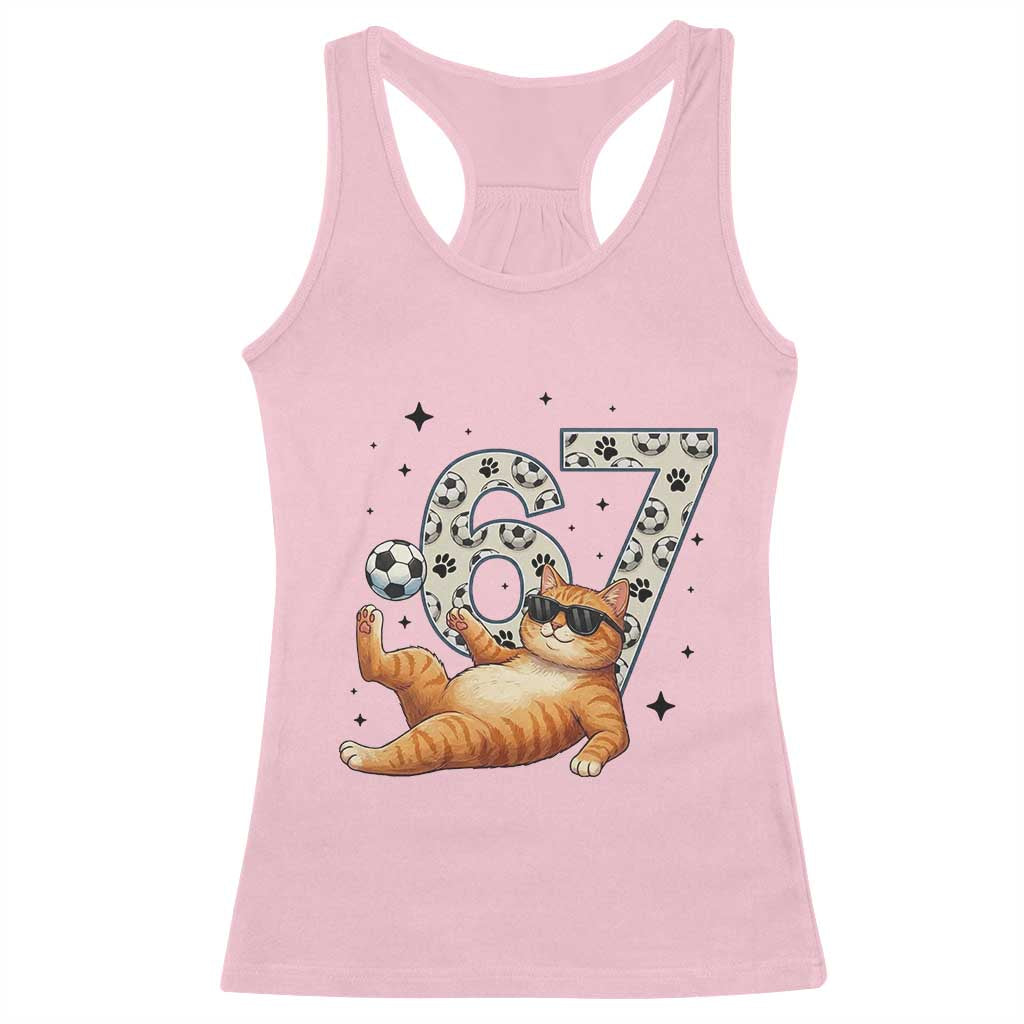 Funny Cat Playing Soccer Racerback Tank Top Six Seven Meme