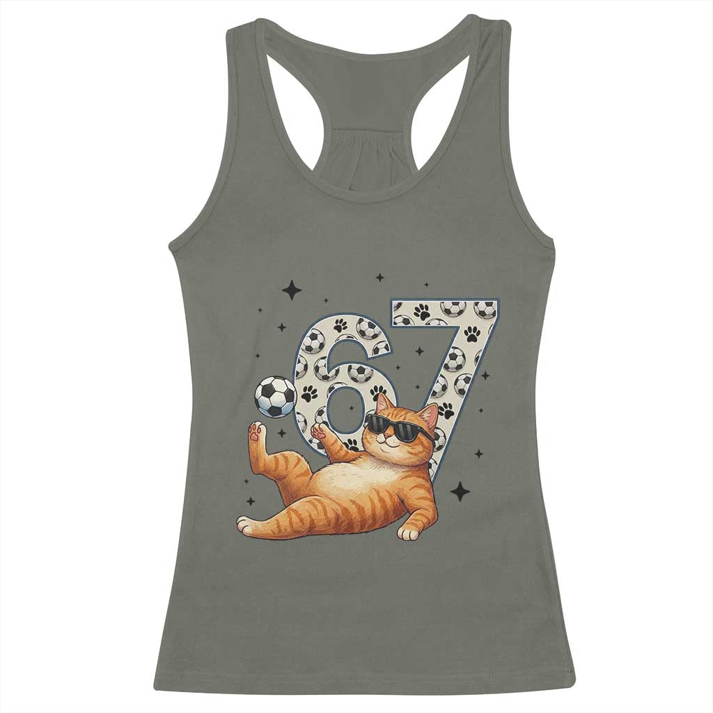Funny Cat Playing Soccer Racerback Tank Top Six Seven Meme