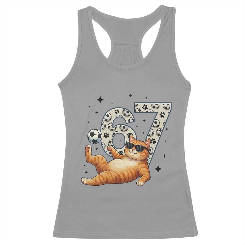Funny Cat Playing Soccer Racerback Tank Top Six Seven Meme