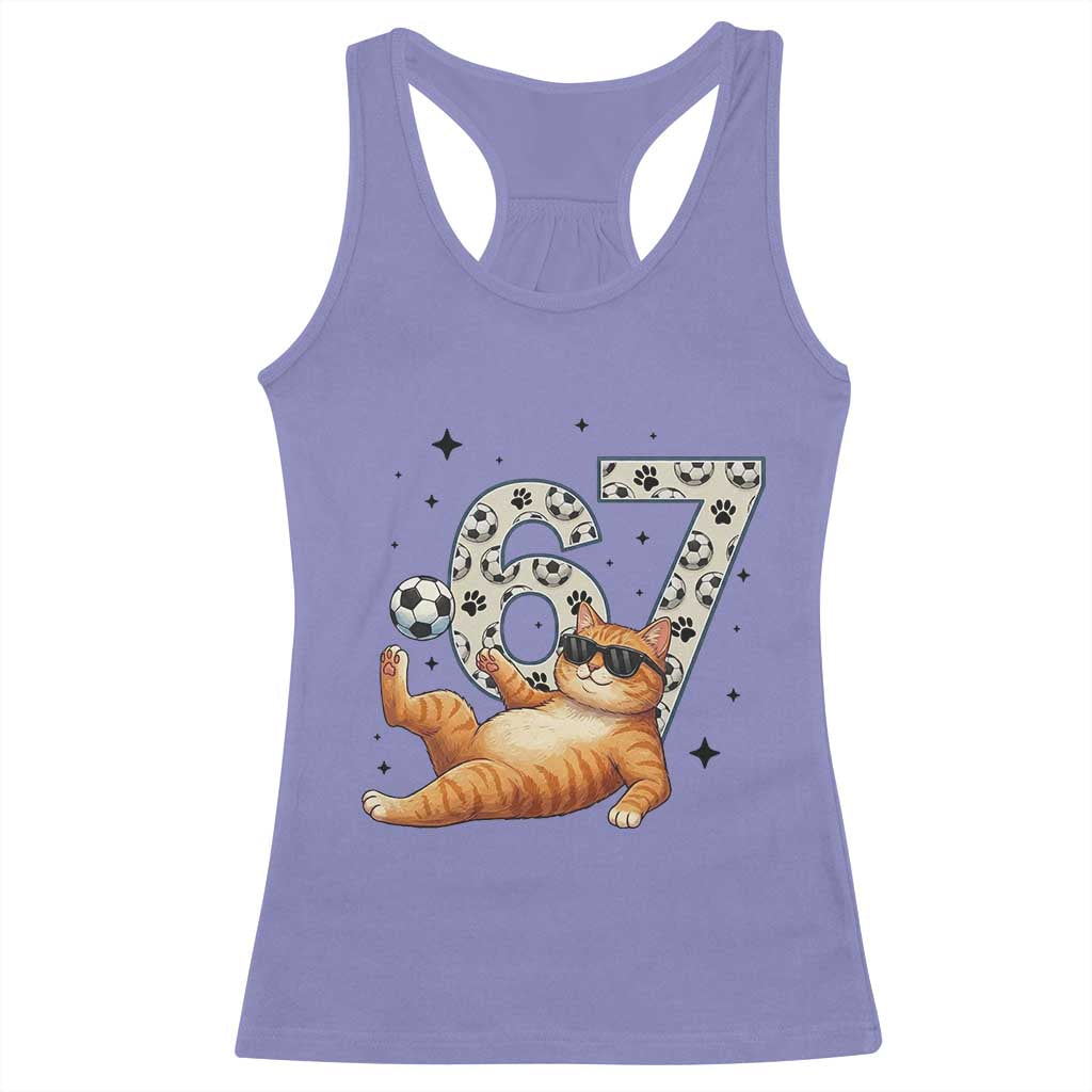 Funny Cat Playing Soccer Racerback Tank Top Six Seven Meme