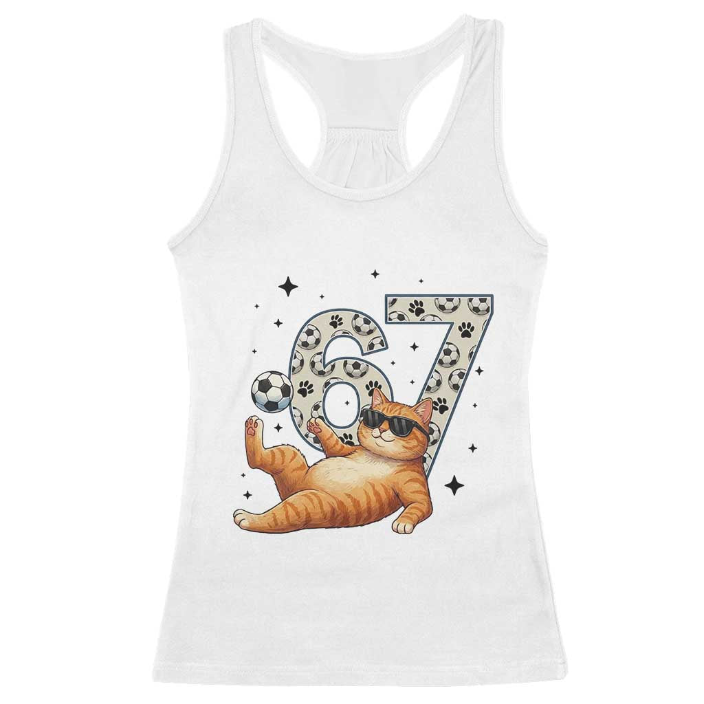 Funny Cat Playing Soccer Racerback Tank Top Six Seven Meme