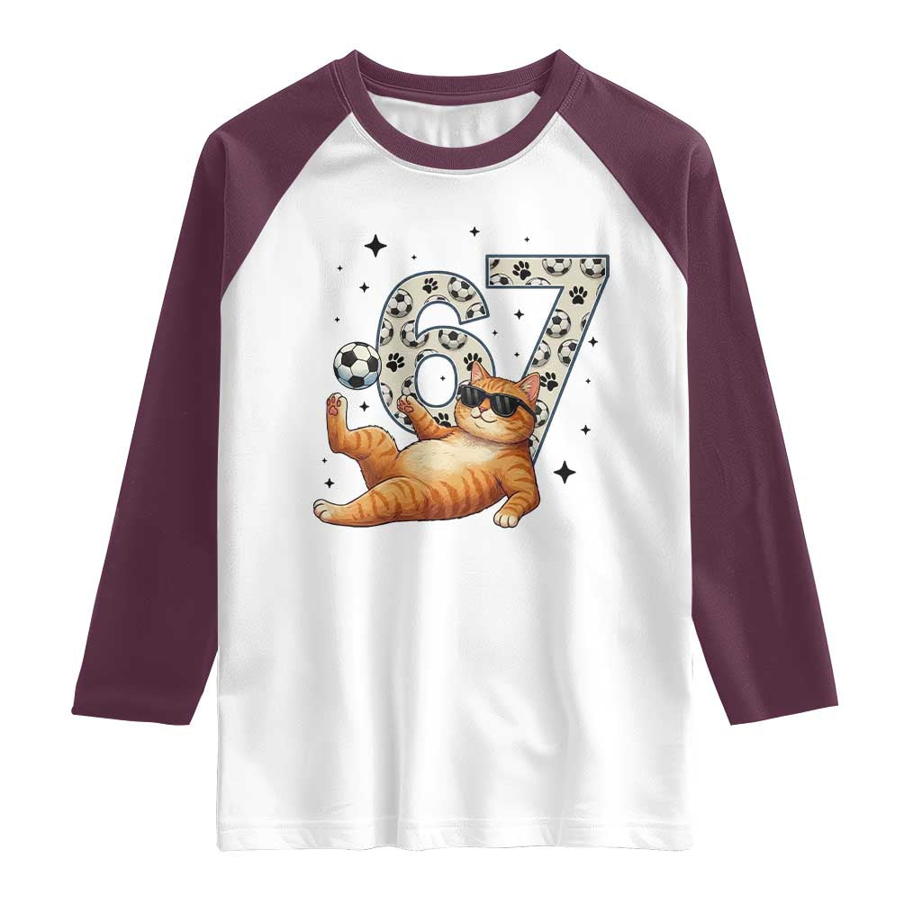 Funny Cat Playing Soccer Raglan Shirt Six Seven Meme