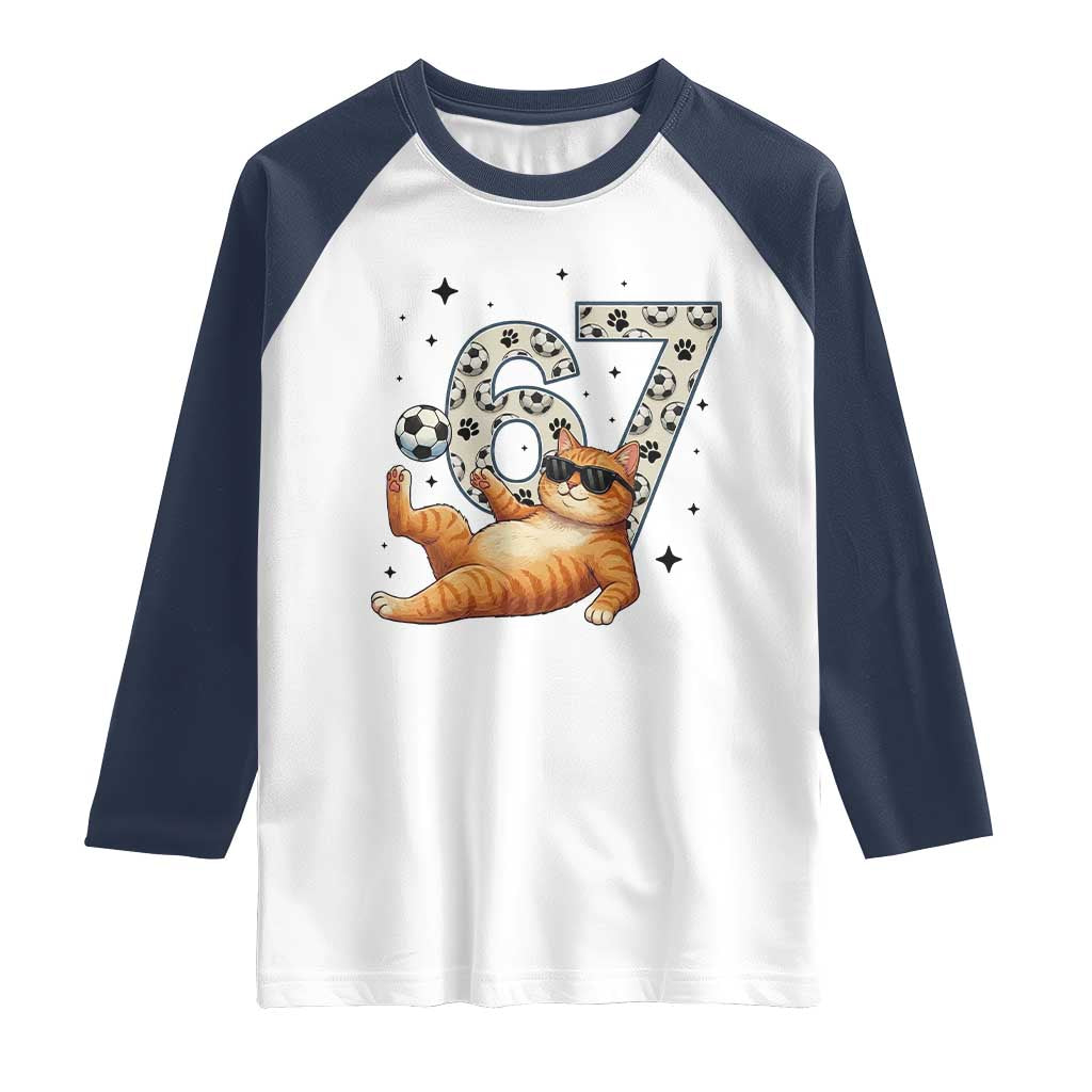 Funny Cat Playing Soccer Raglan Shirt Six Seven Meme
