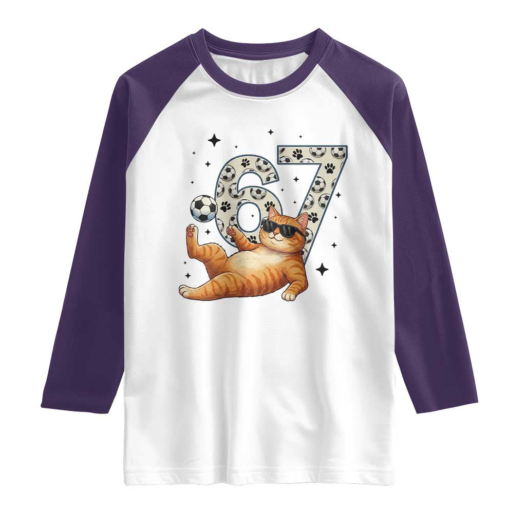 Funny Cat Playing Soccer Raglan Shirt Six Seven Meme