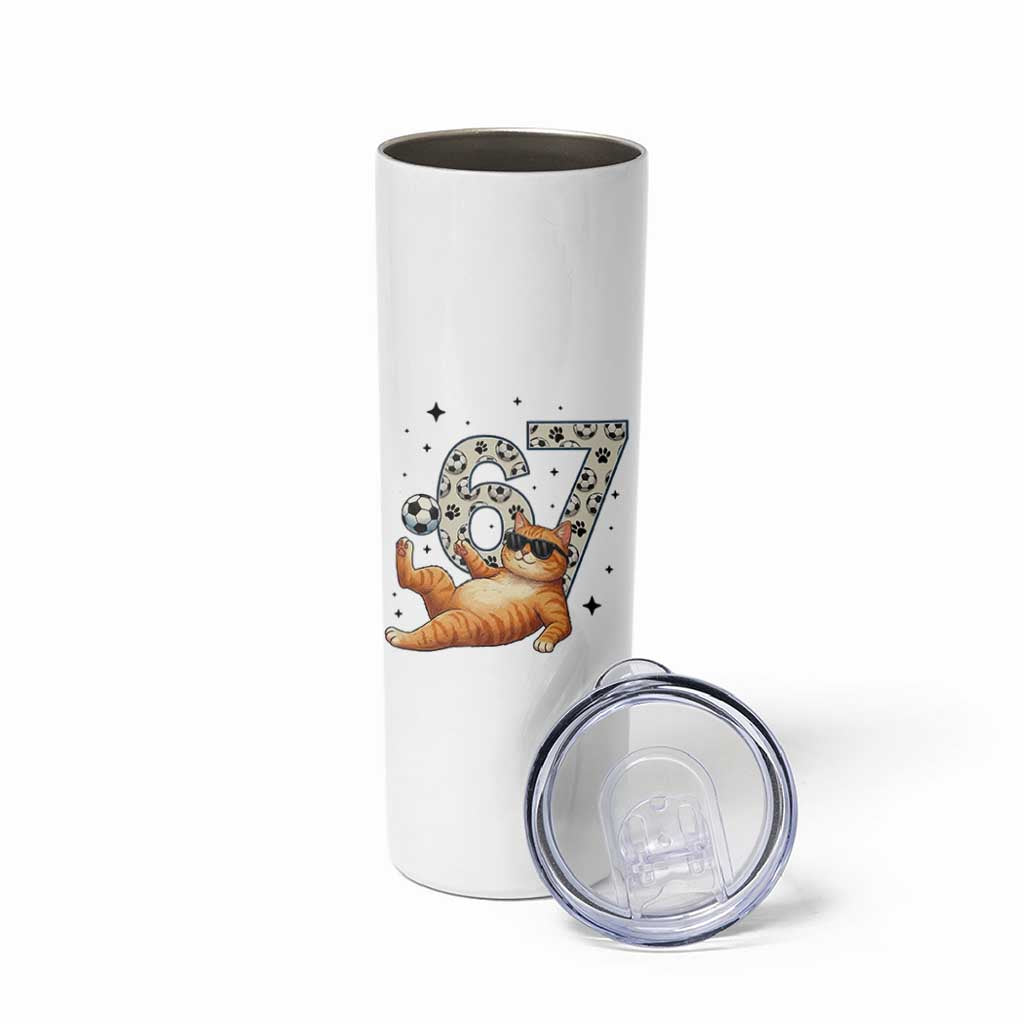 Funny Cat Playing Soccer Skinny Tumbler Six Seven Meme
