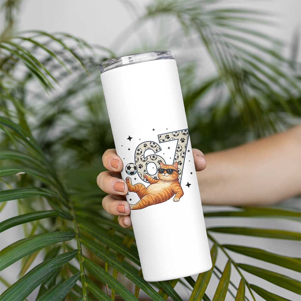 Funny Cat Playing Soccer Skinny Tumbler Six Seven Meme