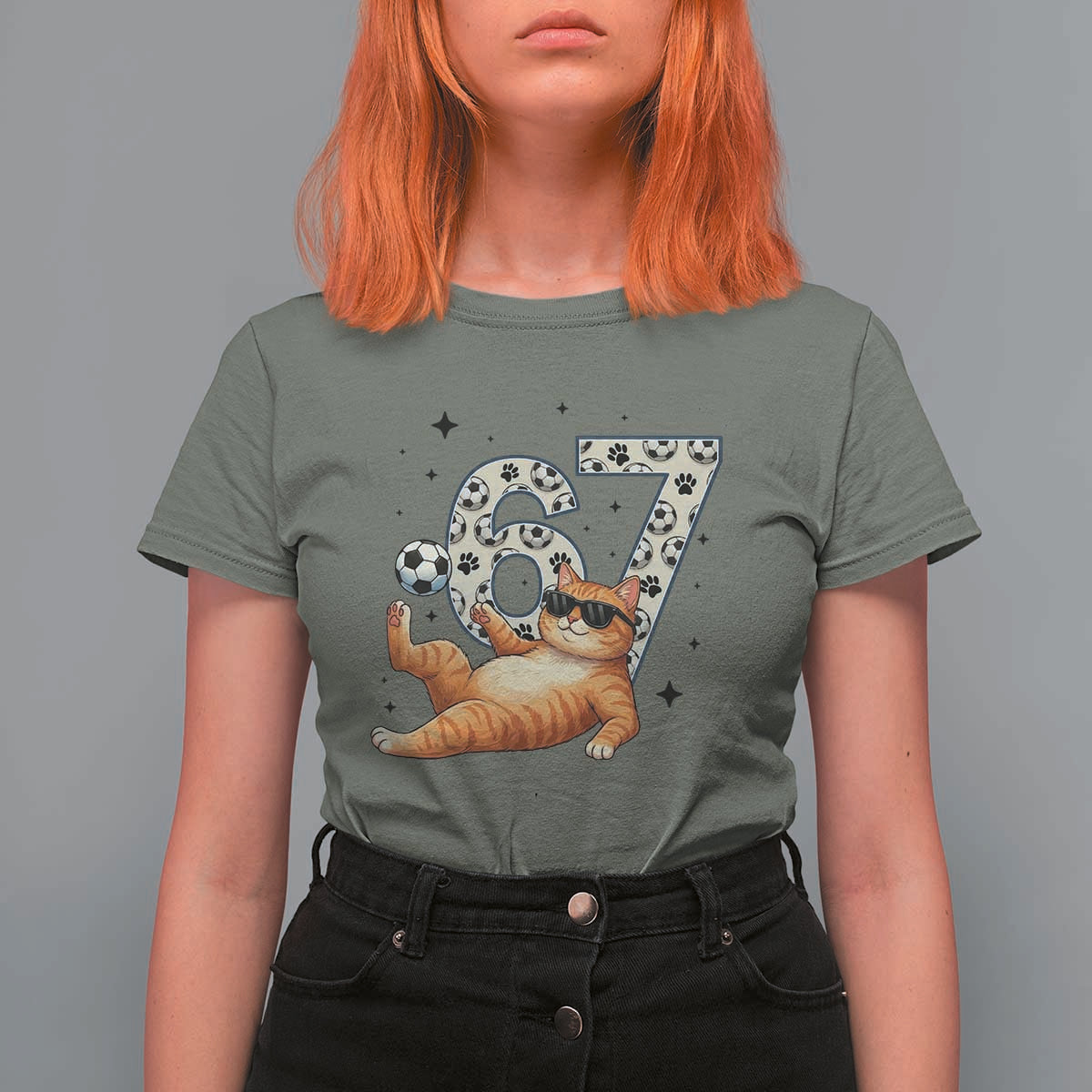 Funny Cat Playing Soccer T Shirt For Women Six Seven Meme