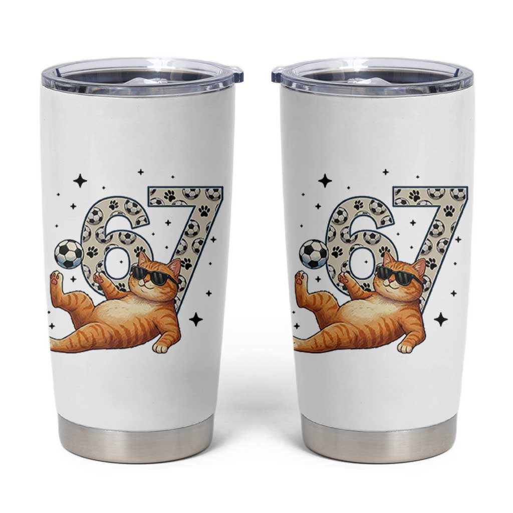 Funny Cat Playing Soccer Tumbler Cup Six Seven Meme