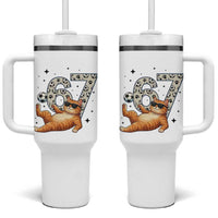Funny Cat Playing Soccer Tumbler With Handle Six Seven Meme