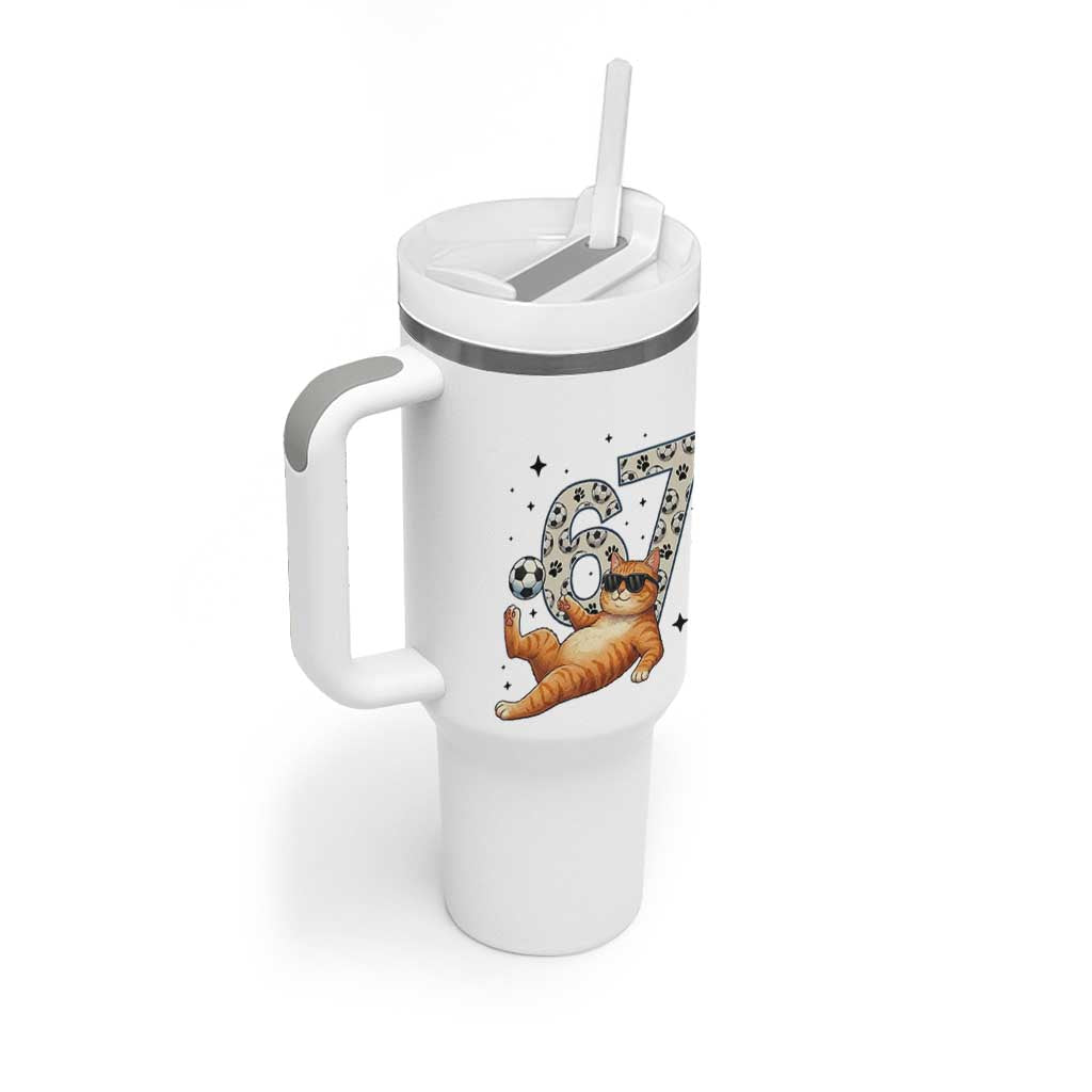 Funny Cat Playing Soccer Tumbler With Handle Six Seven Meme