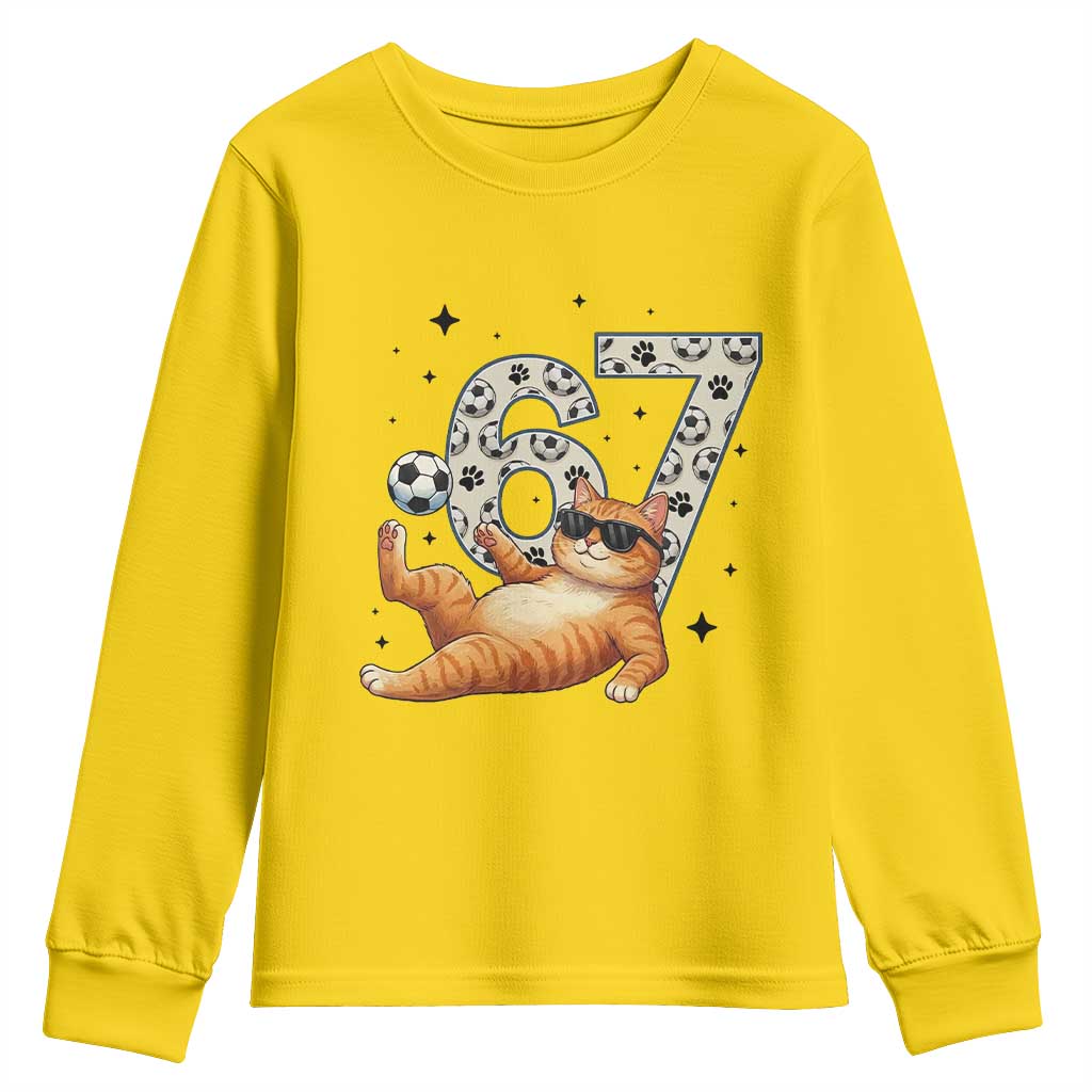 Funny Cat Playing Soccer Youth Sweatshirt Six Seven Meme