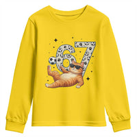 Funny Cat Playing Soccer Youth Sweatshirt Six Seven Meme